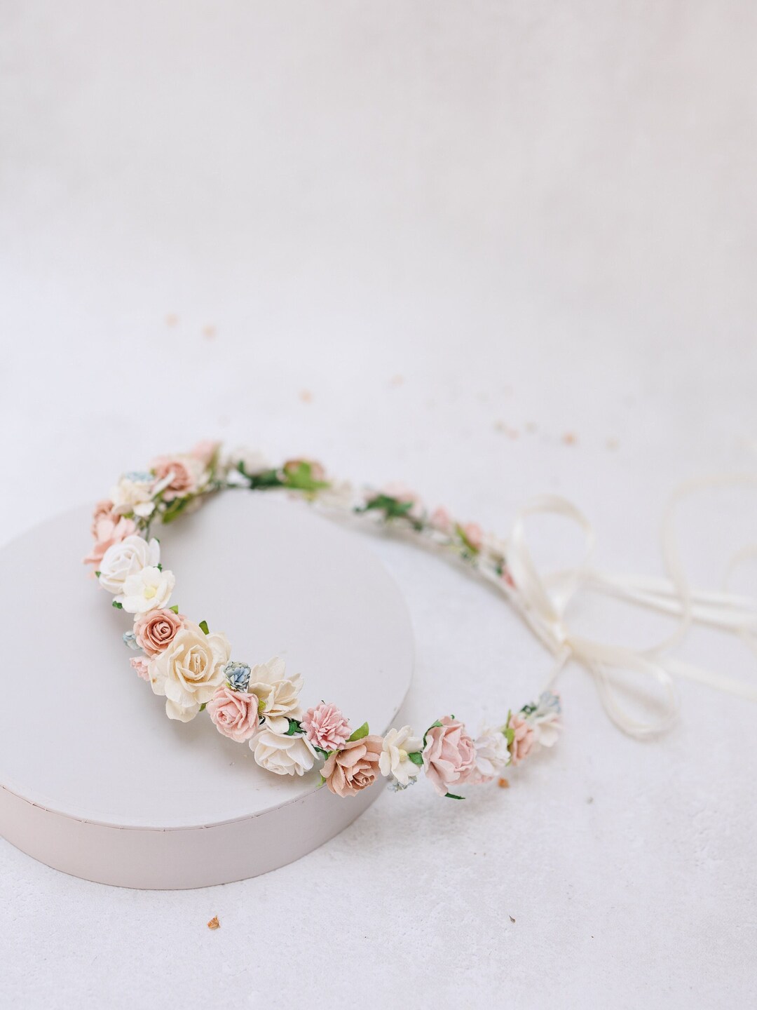 Ghirlanda Floreale Fatte A Mano Per Testa: Corona Di Fiori In Seta Rosa, Regolabile, Per Matrimoni, Feste E Servizi Fotografici - 5