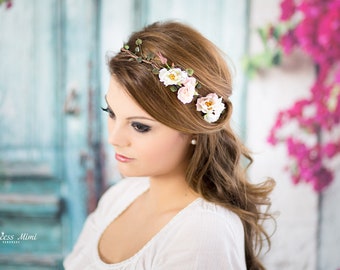 Flower Crown, Wedding Tiara, Wedding accessories, Bridal flowers, Fairy Crown,Floral garland, Festival or Bridal Hair Wreath, Hair Flowers