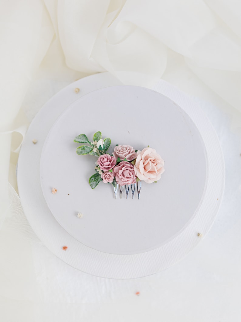 Braut Haarkamm mit Blumen in altrosa, ivory und rosenholz. Hochzeit Haarschmuck für die Braut, Romantische Haarblumen Hair comb III