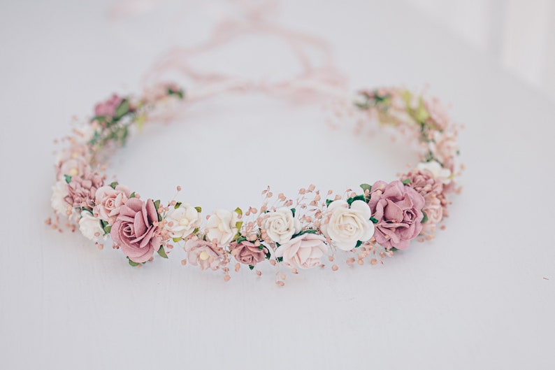 Flower Crown Baby's Breath, Bridal headpiece, Hair Wreath, Fairy Crown,Wedding Hair Accessories Headband in dusty pink, mauve, rose, blush image 1