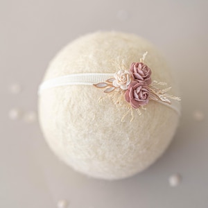 Boho Baby Headband with dusty pink flowers | Newborn Photography Prop | Baby Flower Crown | Baby Girl Headband | Toddler Floral Headband