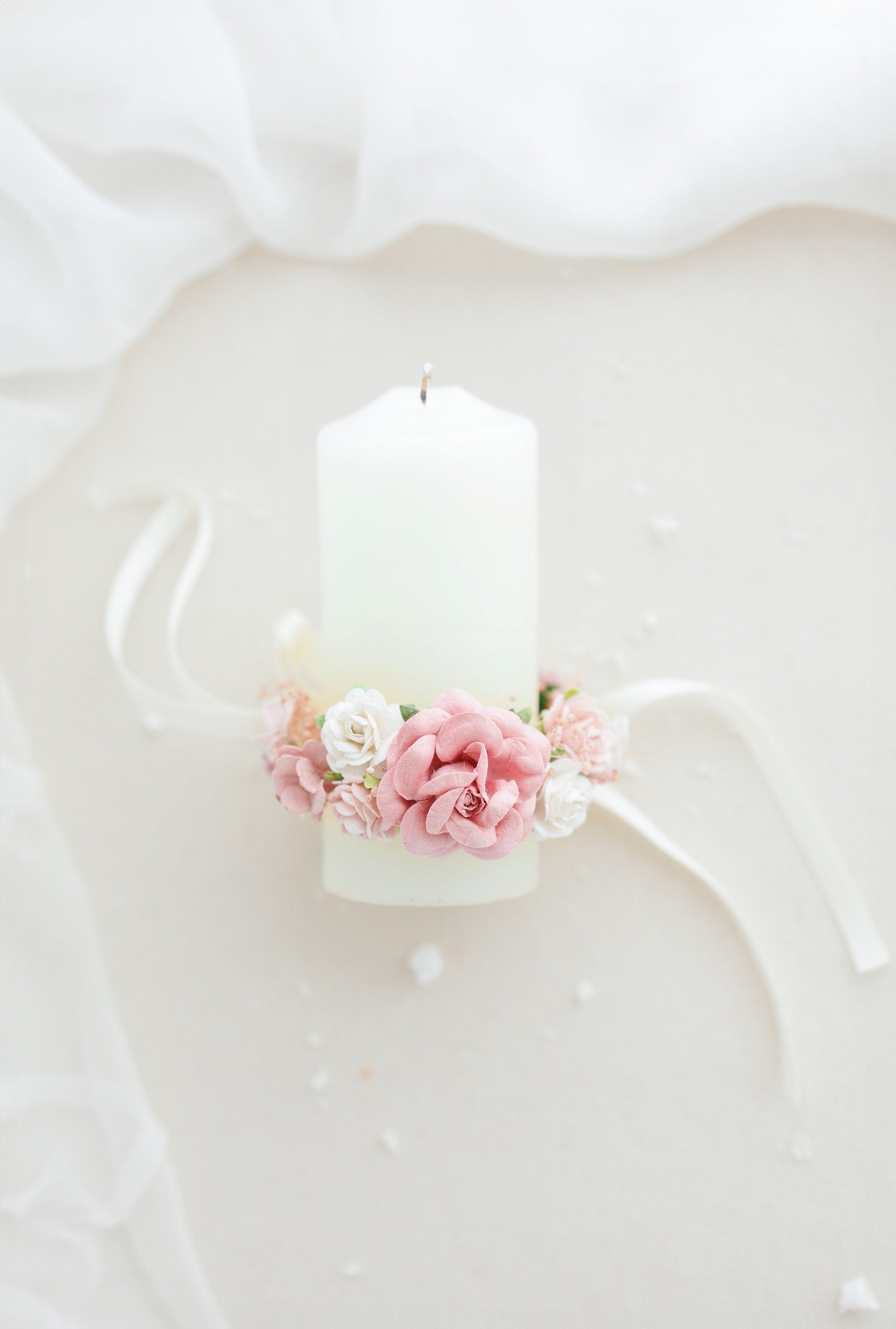 Candela Stampata Per Battesimo Con Corona Di Fiori Rosa 250/80 Mm: Personalizzata Con Nome E Data, Regalo Unico Per Bimba O Bimbo - 5