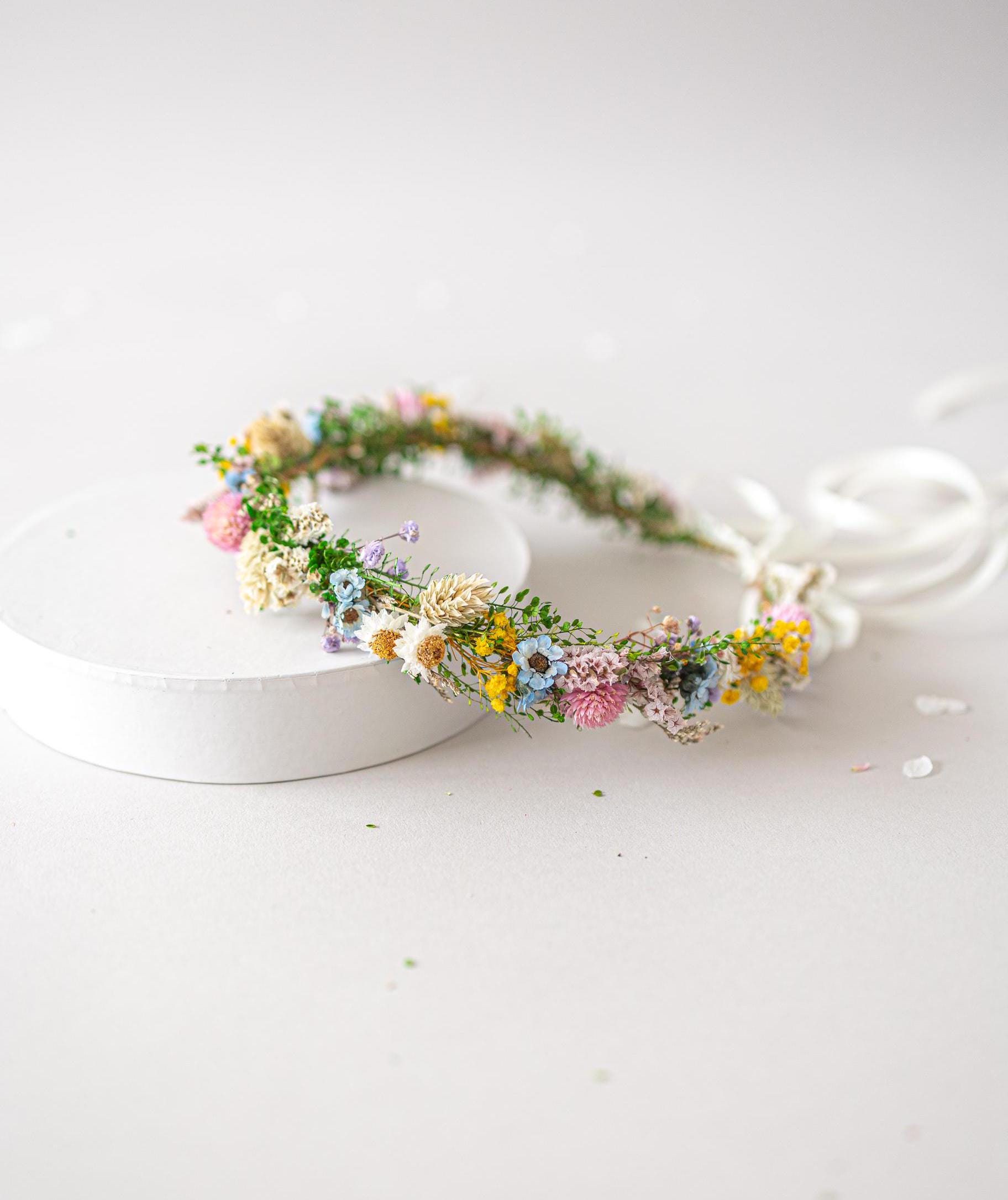 Colorful Flower Crown With Dried Flowers. Bridal Flower Hair