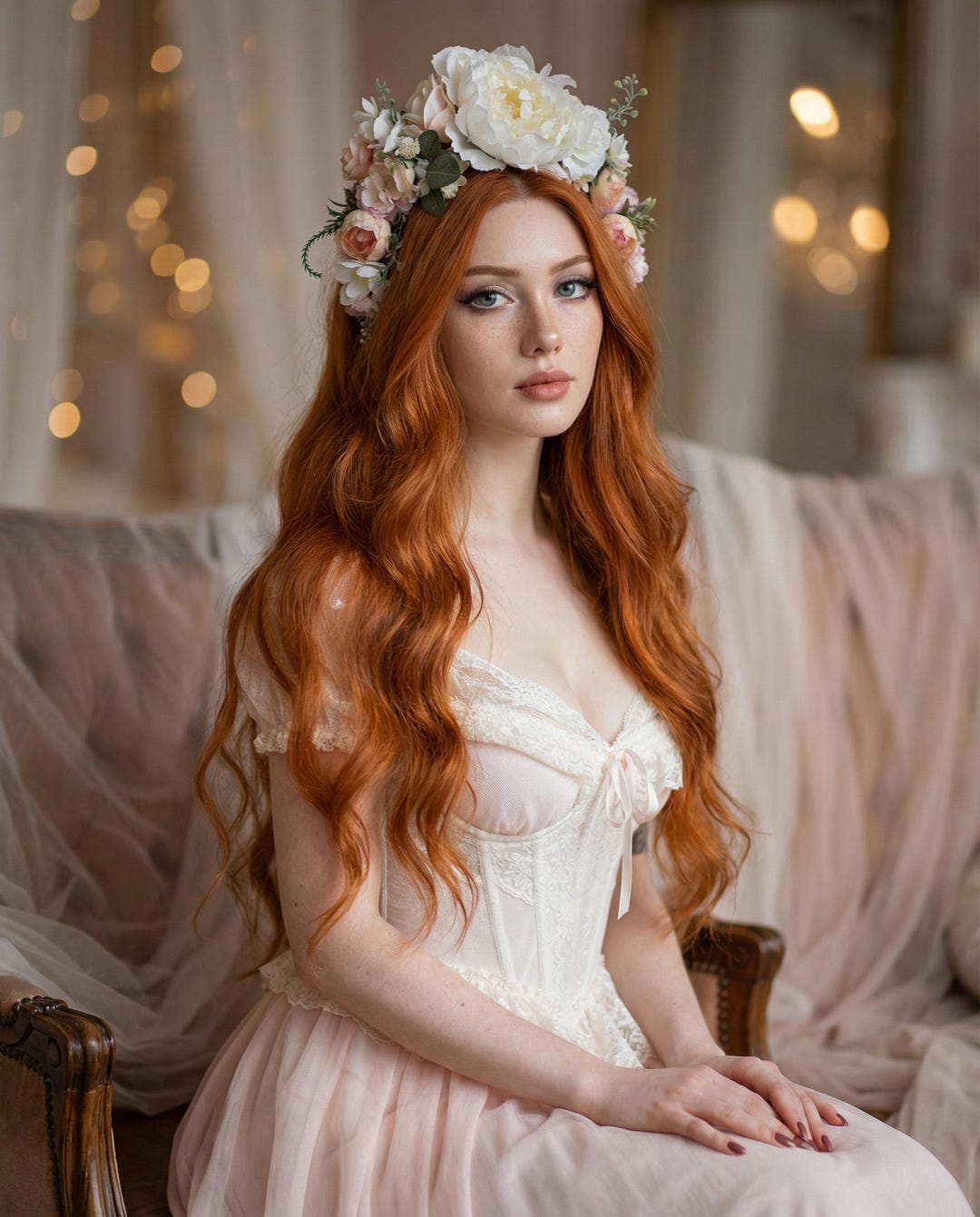 fashion flower crown rustic dress Boho Flower Crown with Veil: Romantic Meadow Bridal Headpiece – magaela