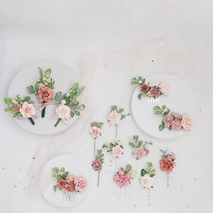 Braut Haarkamm mit Blumen in altrosa, ivory und rosenholz. Hochzeit Haarschmuck für die Braut, Romantische Haarblumen Bild 4