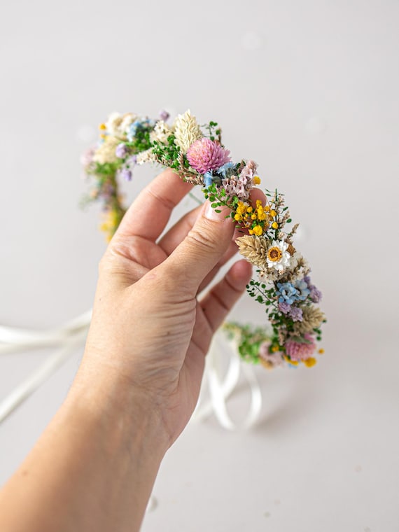 Colorful Flower Crown With Dried Flowers. Bridal Flower Hair