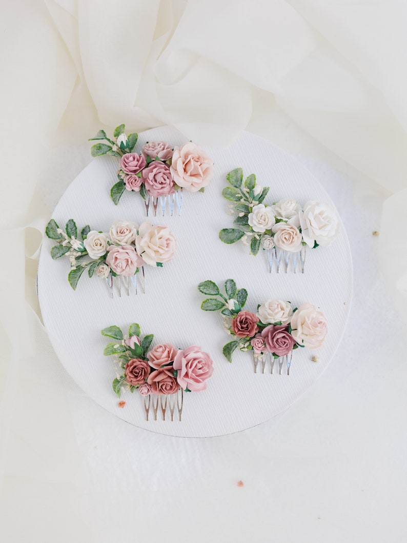 Braut Haarkamm mit Blumen in altrosa, ivory und rosenholz. Hochzeit Haarschmuck für die Braut, Romantische Haarblumen Bild 2