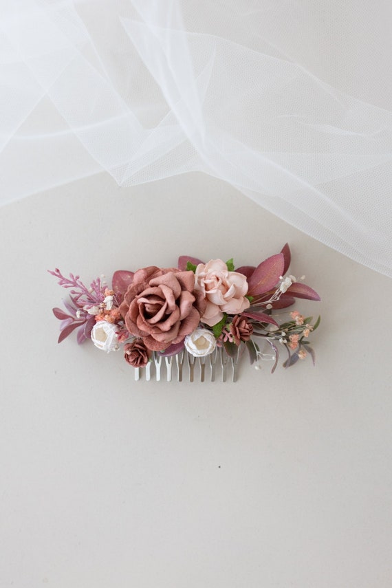 花と葉のモチーフ ヘアコーム　brideme 結婚式アクセサリー 花柄のウェディングコーム、ブライダルヘアジュエリー、繊細な花の葉