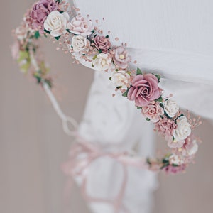 Flower Crown Baby's Breath, Bridal headpiece, Hair Wreath, Fairy Crown,Wedding Hair Accessories Headband in dusty pink, mauve, rose, blush image 6
