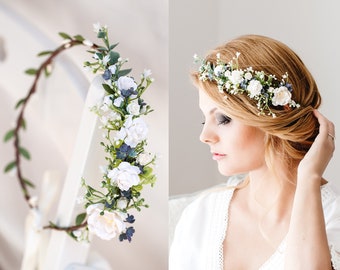 Braut Blumenkranz Boho Hochzeit Blumen Haarschmuck Kranz Haarkranz Hochzeit Oktoberfest Dirndl Blumenkrone Kopfschmuck Blüten Fotoshooting