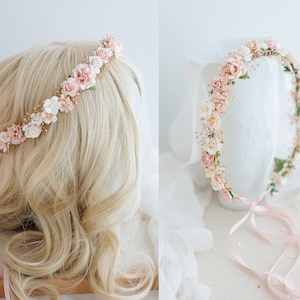 Dried flower crown with baby&#39;s breath and dusty rose flowers. Bridal headpiece, flower hair wreath, fairy crown, blush pink wedding headband