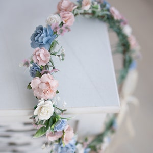 Bridal Flower Crown, rustic and boho fairy headpiece, eucalyptus, gypsophila hair wreath, Hair Flowers, Photo Shooting headband, dusty blue image 6