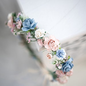 Bridal Flower Crown, rustic and boho fairy headpiece, eucalyptus, gypsophila hair wreath, Hair Flowers, Photo Shooting headband, dusty blue image 7