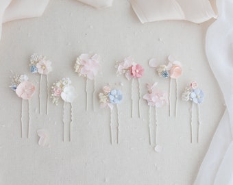 Épingles à cheveux de mariée avec gypsophile séché et hortensia. Bandeau de mariage, épingles à cheveux florales, épingles à cheveux avec fleurs stabilisées ivoire, rose