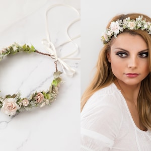 Flower Crown Baby&#39;s Breath, Bridal headpiece, Hair Wreath, Fairy Crown,Wedding Hair Accessories Headband in  ivory, blush, pale pink, cream