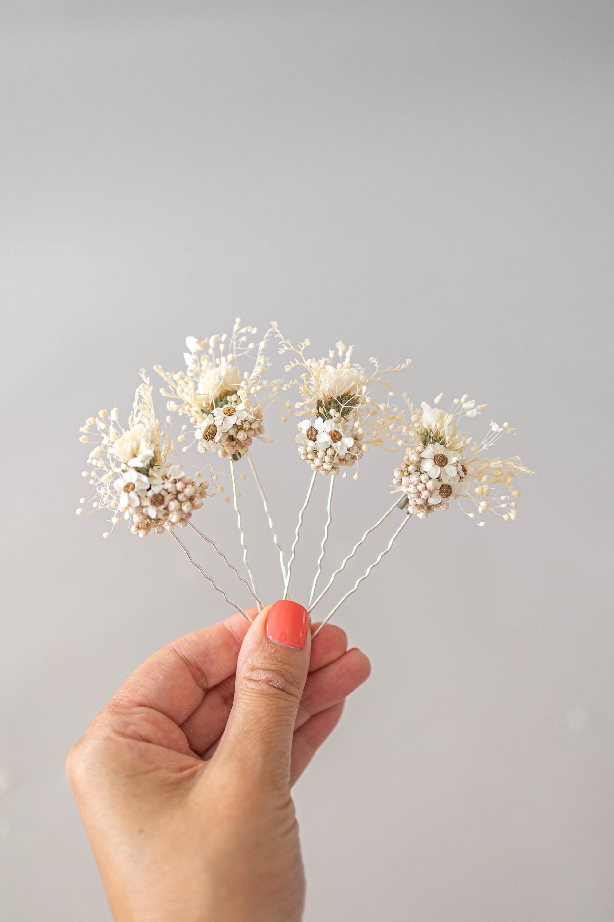 Bride Hair Pins Set – 4 Preserved Flower Hair Accessories for Updo Bridal Flower Hair Pins: Preserved Natural Wedding  main image 2
