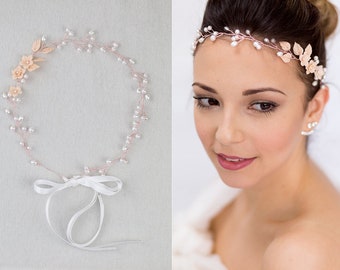 Bridal Vintage Headpiece Freshwater Pearls Hair vine with Pearls & Rhinestones in Blush, Ivory, Rose Gold Wired Crystals  Wedding Adornment