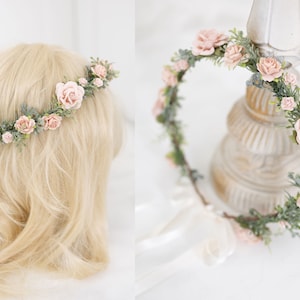 Boho flower crown. blush pink bridal headpiece, hair wreath, fairy crown, wedding hair accessories. Flower girl crown. Baby shower headpiece