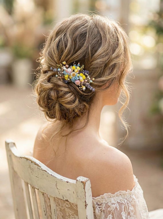 Haarkamm mit Trockenblumen. Boho Haarschmuck für die Braut. Romantische Haarblumen I Alyson Comb
