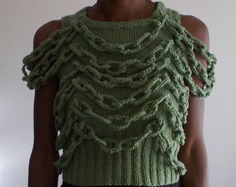 100% Cotton Crop Vest Top with Draping Chains