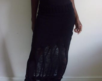 100% Cotton Long Knitted Skirt with Ladder Detail