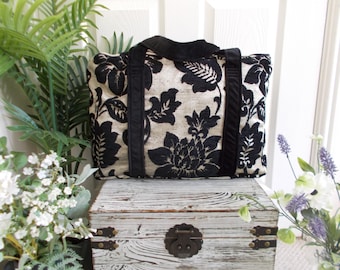 Black & Ivory Floral Carpet Weekend bag/ Duffle bag/ Overnight bag (Inspired by Mary Poppins)