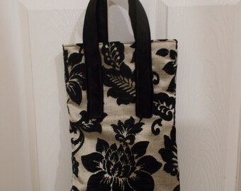 Cabas/sac shopper en chenille floral noir et beige