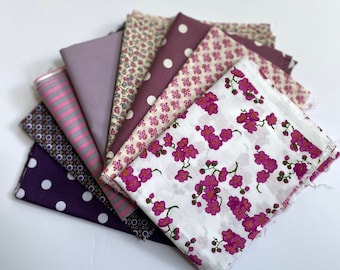 Set of 8 assorted fabric coupons for sewing, patchwork, DIY. 371g of fabric equivalent to 3.55m2 or 240x140cm