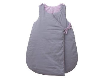 Sleeping bag - Grey cotton printed with white mini polka dots in Lilac