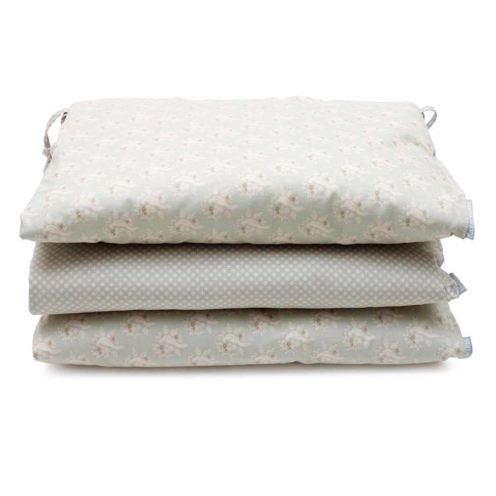 Tour de Lit en Tissu Anglais Vert Amande Motifs Oiseaux