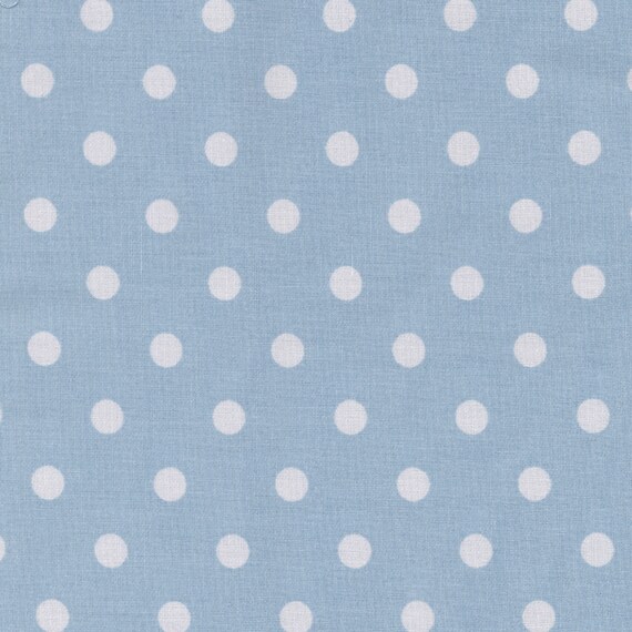 White Polka Dot Cotton Fabric On Sky Blue Background Etsy etsy