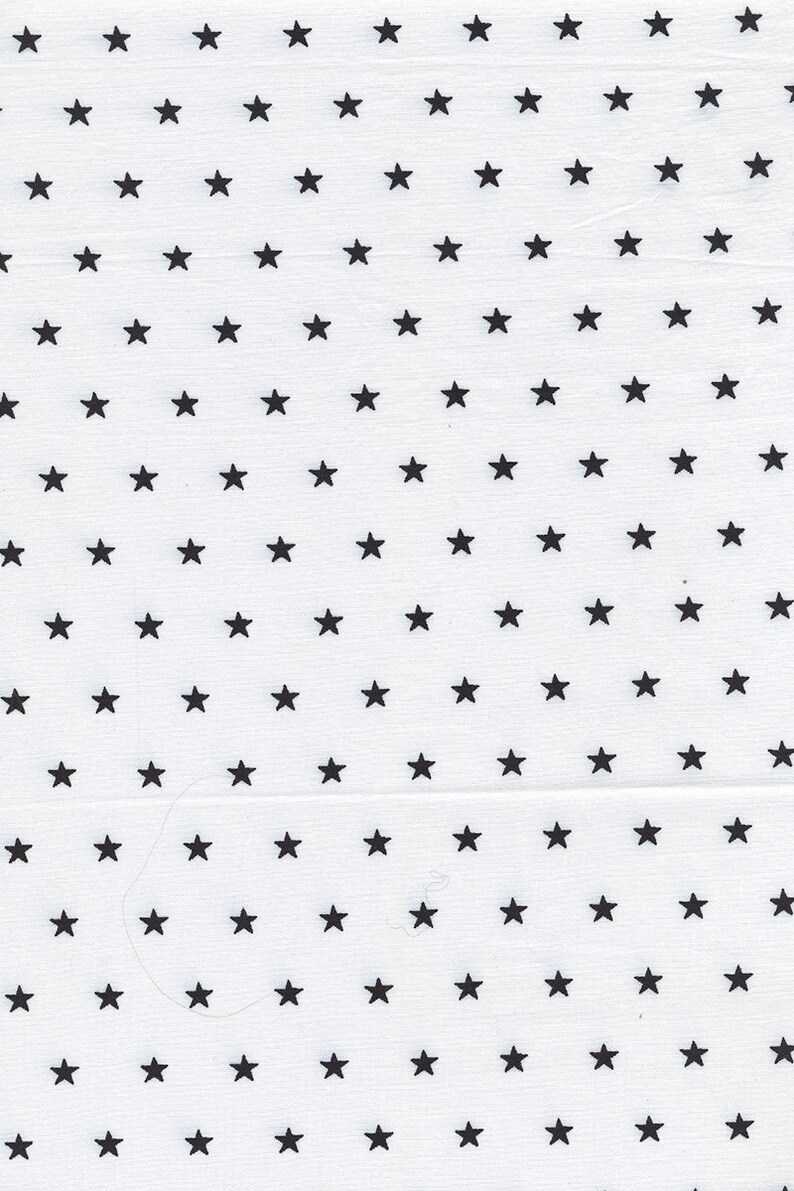 Cotton Fabric Printed With Small Black Stars On White Etsy