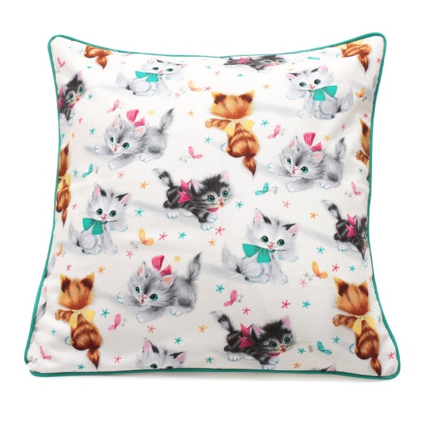 Housse de coussin en coton imprimé de chatons rétro