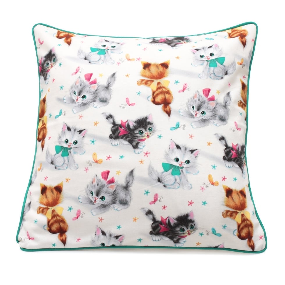 Housse de Coussin en Coton Imprimé Chatons Rétro