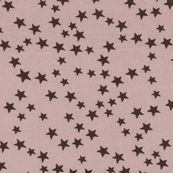 Popeline de coton vieux rose et constellation d'étoiles chocolat