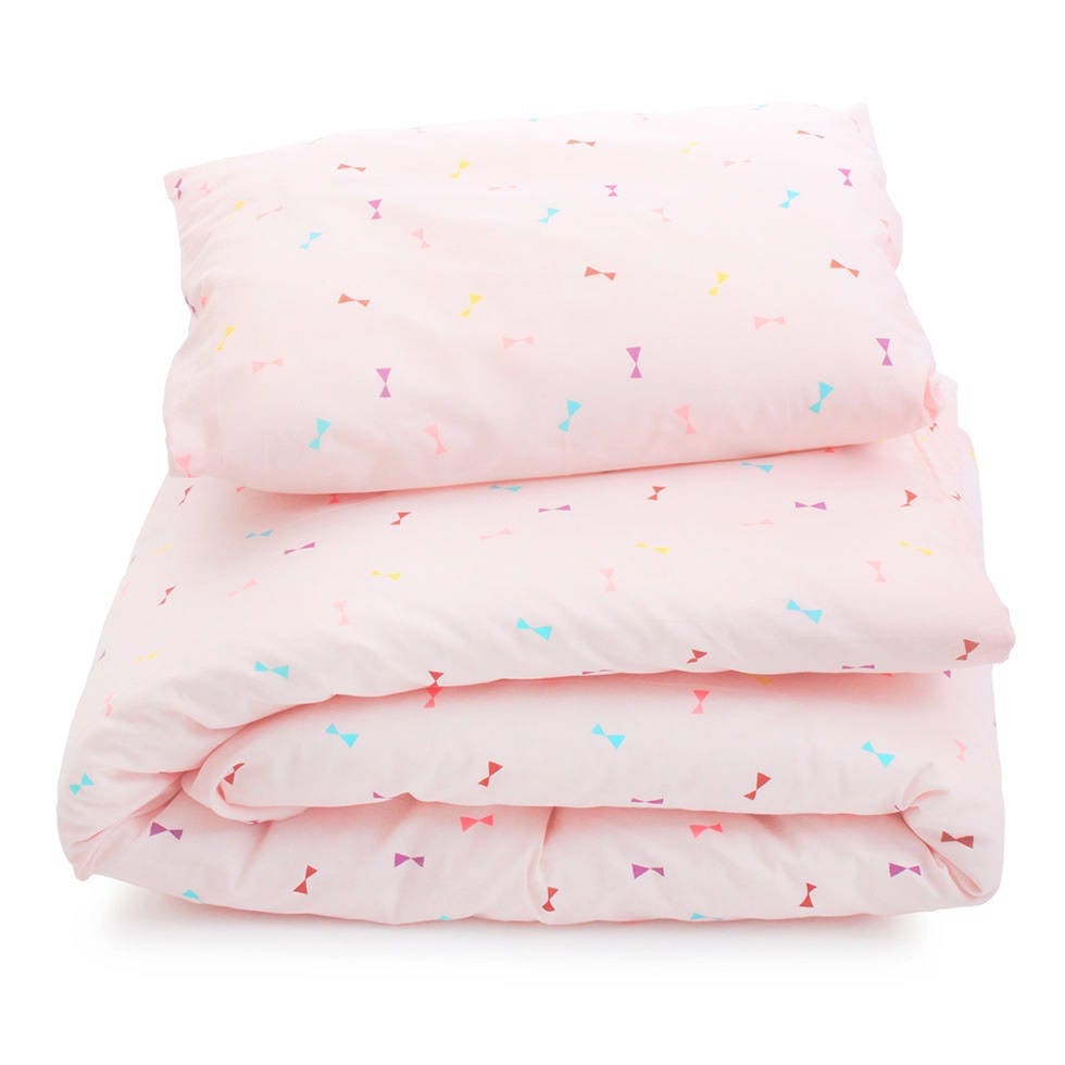 Parure de Lit en Coton Rose et Petits Nœuds Multicolores