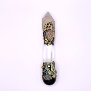 Handcrafted Crystal Energy Wand: Tibetan Quartz, Labradorite, Obsidian