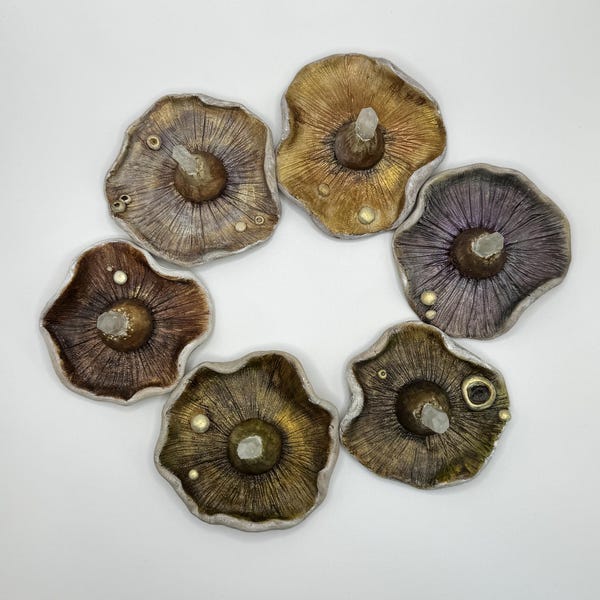 Porta-anéis em formato de cogumelo: Ponta de cristal de quartzo, prato para bijuterias com tema florestal