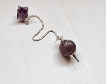 Amethyst Kugelpendel mit silberner Kette & Merkaba Halter - Wahrsagungswerkzeug