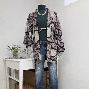 ¡NUEVA llegada! Chaqueta de kimono tie-dye verde aguacate con motivos de crisantemo y nubes, talla M