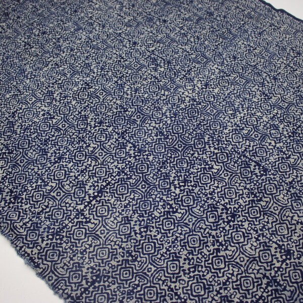 Big Piece of Indigo Fabric Printed by Hand Tribal Style Handmade Northern Part of Thailand 38609
