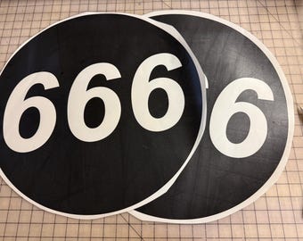 Single Color Circle Die Cut Racing Number Decal Set of Two Custom