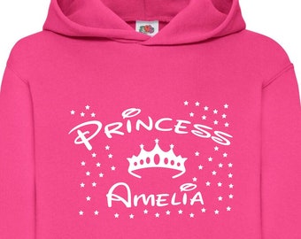 Personalised Girls Princess Hoodie, Girls Custom Name Princess Hooded Sweatshirt, Princess Hoody Print, Birthday Gift Jumper, Hoody