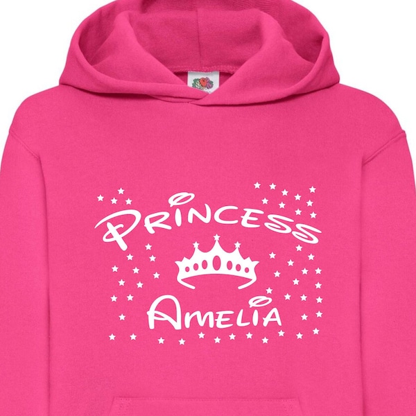 Personalised Girls Princess Hoodie, Girls Custom Name Princess Hooded Sweatshirt, Princess Hoody Print, Birthday Gift Jumper, Hoody