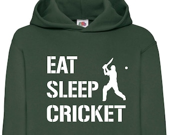 Eat Sleep Cricket Hoodie, Kids Cricket Sweatshirt, Hooded Cricket Fan Jumper, Hoody, Birthday / Christmas Gift