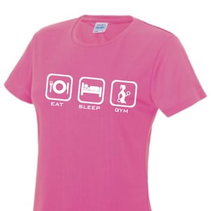 Ladies Gym Shirt – Eat Sleep Gym Tee – Cool Fit Lightweight Top – Gift for Fitness Addict or Gym Fanatic