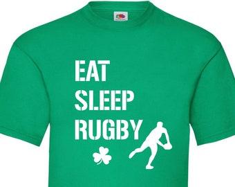 Eat Sleep Rugby T-Shirt – Ireland Rugby Fan Shirt – Irish Supporter Gift – 6 Nations Tee