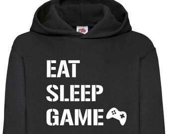 Eat Sleep Game Hoodie, Kids Gamer Sweatshirt, Hooded Gaming Fan