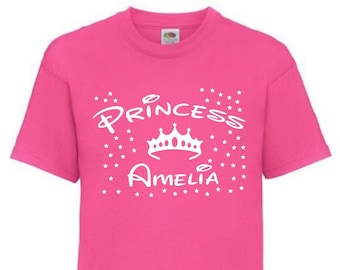 Personalised Girls Princess T-Shirt - Girls Custom Name Princess T-Shirt - Princess T-Shirt Print, Birthday Gift