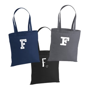 Personalised Initial Letter F Tote Bag, Alphabet Tote Bag, Letter F Initial Name, Personalised Custom Printed Tote Bag, Reusable tote bag